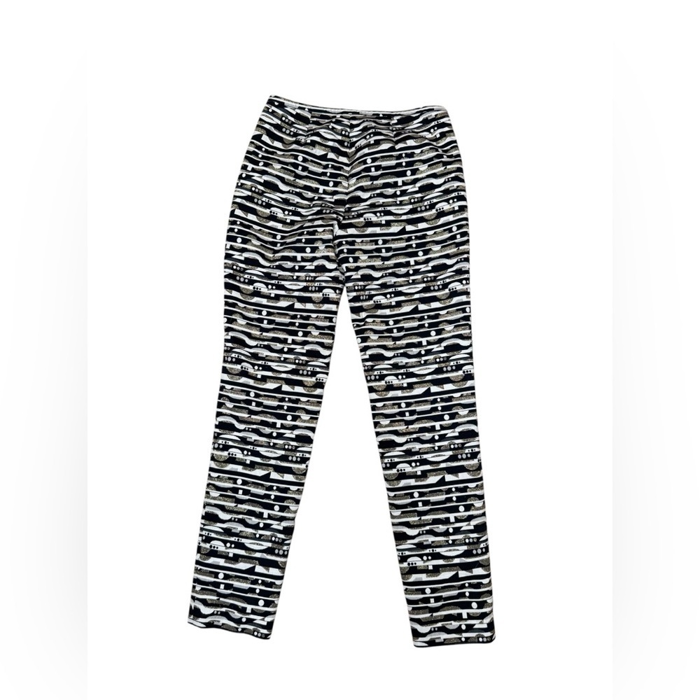 J. McLaughlin Sydney slim ankle pants gold metallic geometric pattern lined